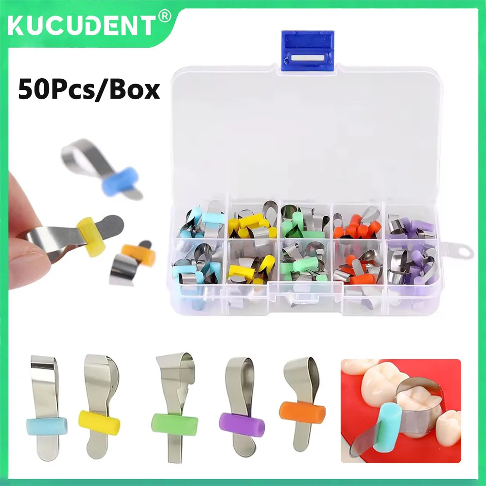 

50 Pcs Dental Forming Sheet Sectional Contoured Metal Matrice Dentistry Matrix Bands Retainerless Automatrix with Locker