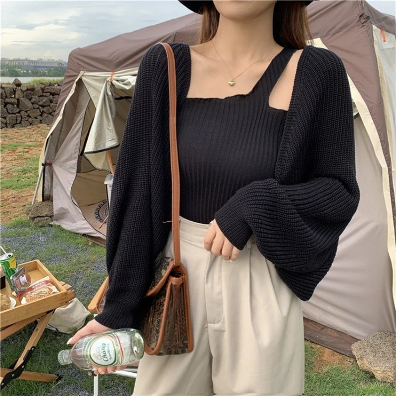 

Shrugs Women Design Sexy Shawl Irregular Bolero Elegant All-match Korean Style Long Sleeve Knitted Crop Top Chic Cardigans Femme