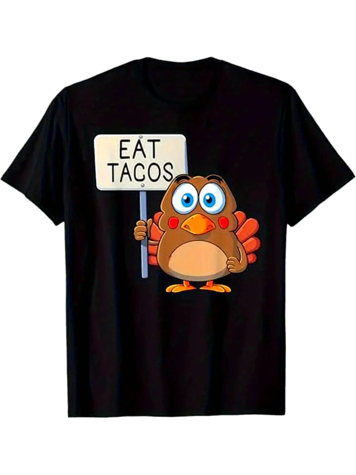 

100% Cotton, Thanksgiving Turkey Eats Mexican Chicken Tacos Printed Men's T-Shirt
