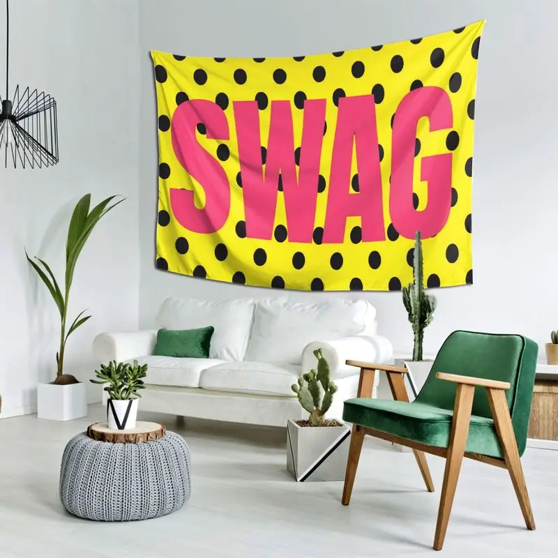 VIKAMA Wall Tapestry Polka Dot Swag American Cool Tapestry, Yellow Black Pink Contrasting Pop Style Printed Room Decoration
