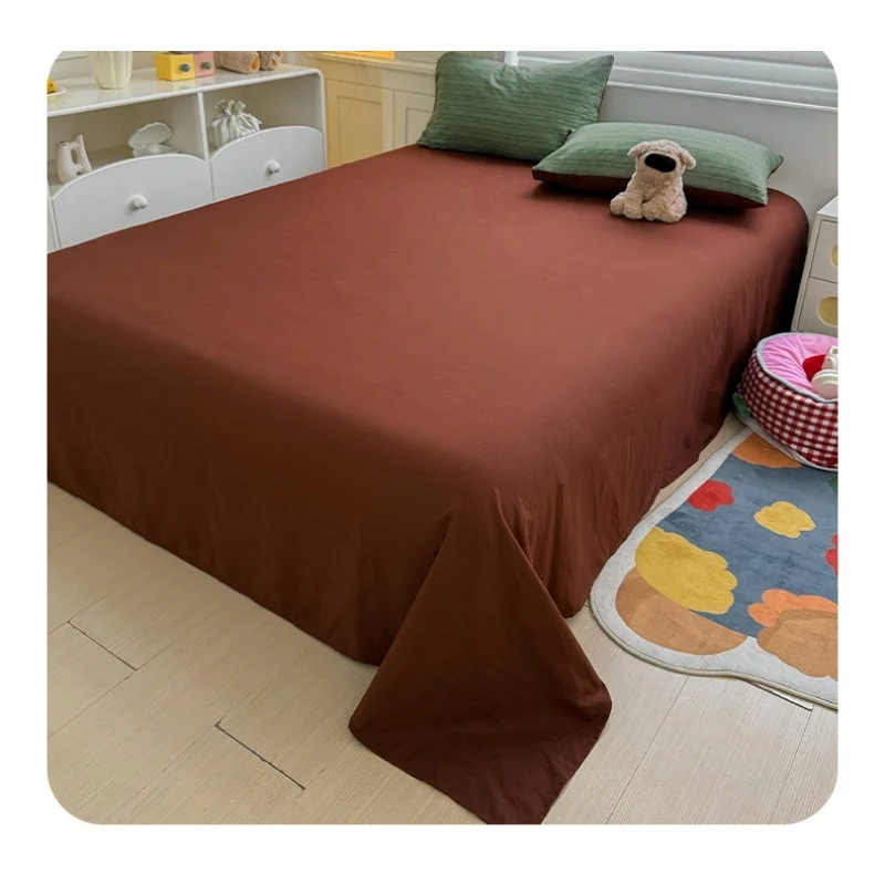 1pc Dark Red Flat Sheet Breathable Washed Winkle Gauze Fiber Bed Top Sheet 200*230cm for Home Dorm Hospital Linens Drop Shipping