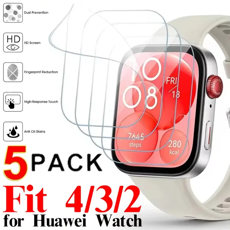 

5 шт. прозрачная мягкая защитная пленка из ТПУ для экрана Huawei Watch Fit 4 3 2 Smartwatch, гидрогелевая пленка против царапин, а не стекло для Huawei Fit