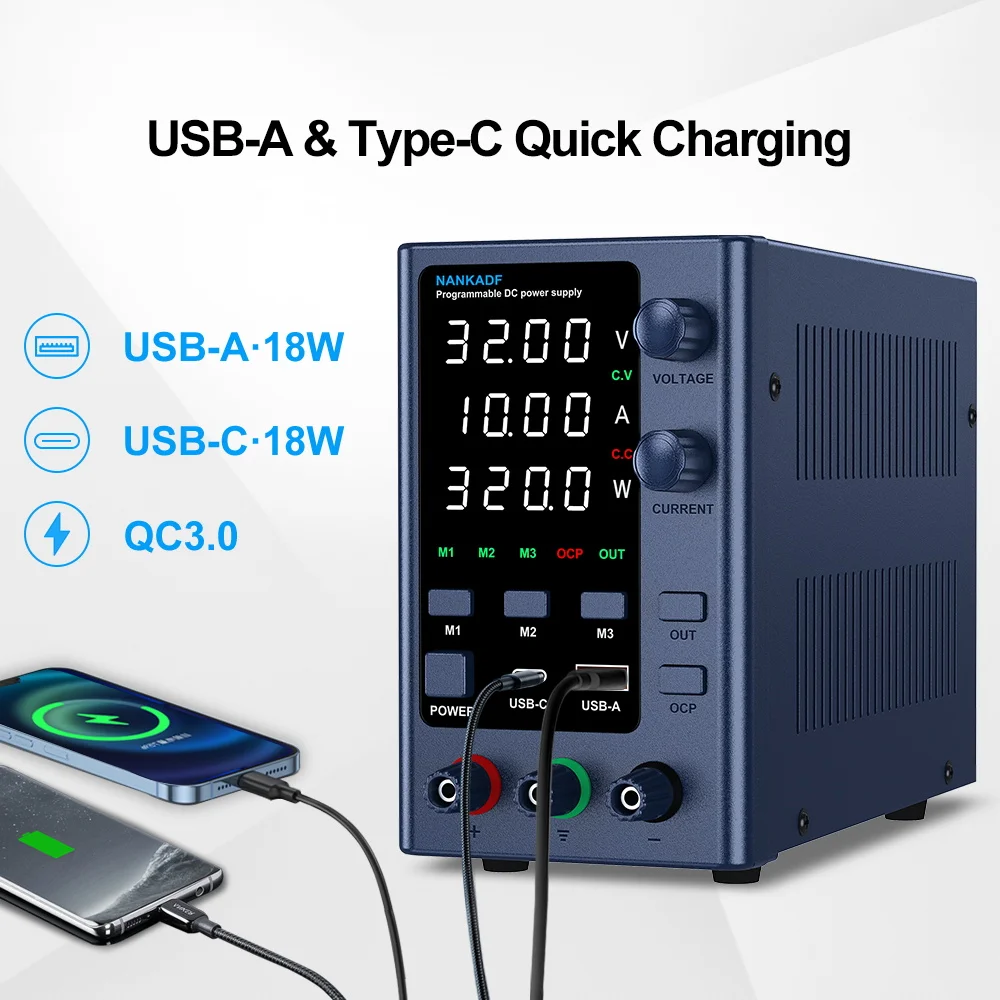 Imagem -02 - Comutação dc Power Supply Carregamento Rápido com Codificador de Dígitos Display Led 5v 3.6a Usb Tape-c 3-grupo de Memória Ajustável