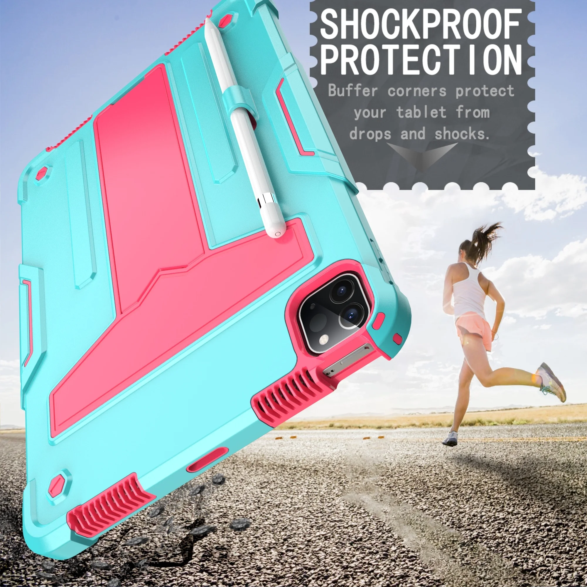 iPadケース 第7世代 第8世代 第9世代 第10世代 Air 第3世代 第4世代 第5世代 Pro 11インチ Mini 第6世代 ブラケットスタンド キックスタンド 厚型 ハード 耐衝撃 タブレットカバーケース