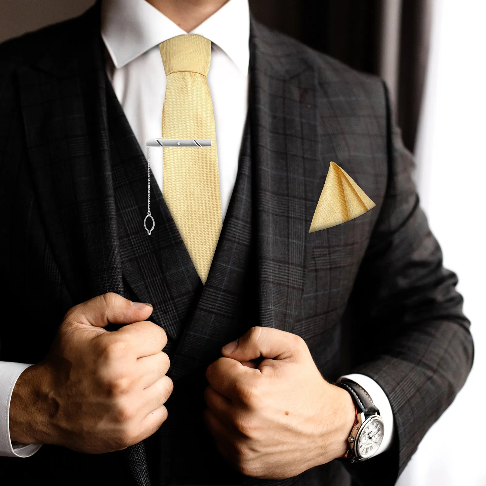 5 pcs Tie Set: Necktie Pocket Square Combo Men Lapel Pin For Suits Brooch Lapel Pin Brooch Clip For Business Wedding Formal view 2