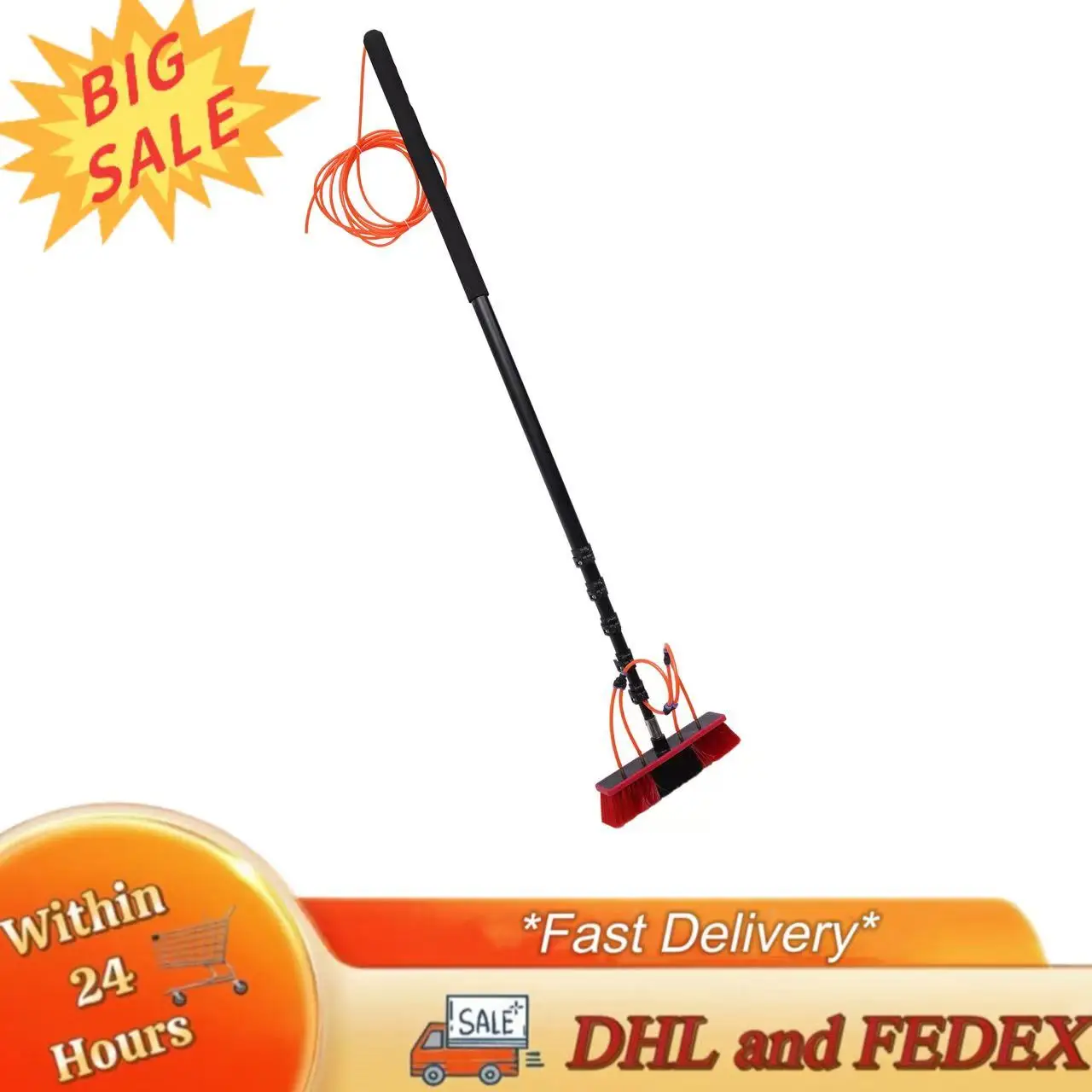 

Water Fed Pole Kit 24ft Length Water Fed Brush, Water Fed Cleaning System Aluminum alloy Outdoor Window Cleaner w/Hose