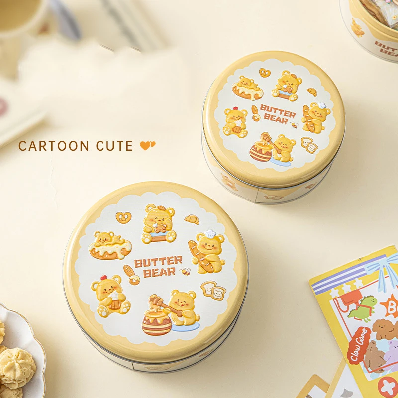 Cartoon Cake Party Pattern Storage Tin Box for Candy Wedding Gift Box Round Empty Metal Cookie Organizer Container Home Decor