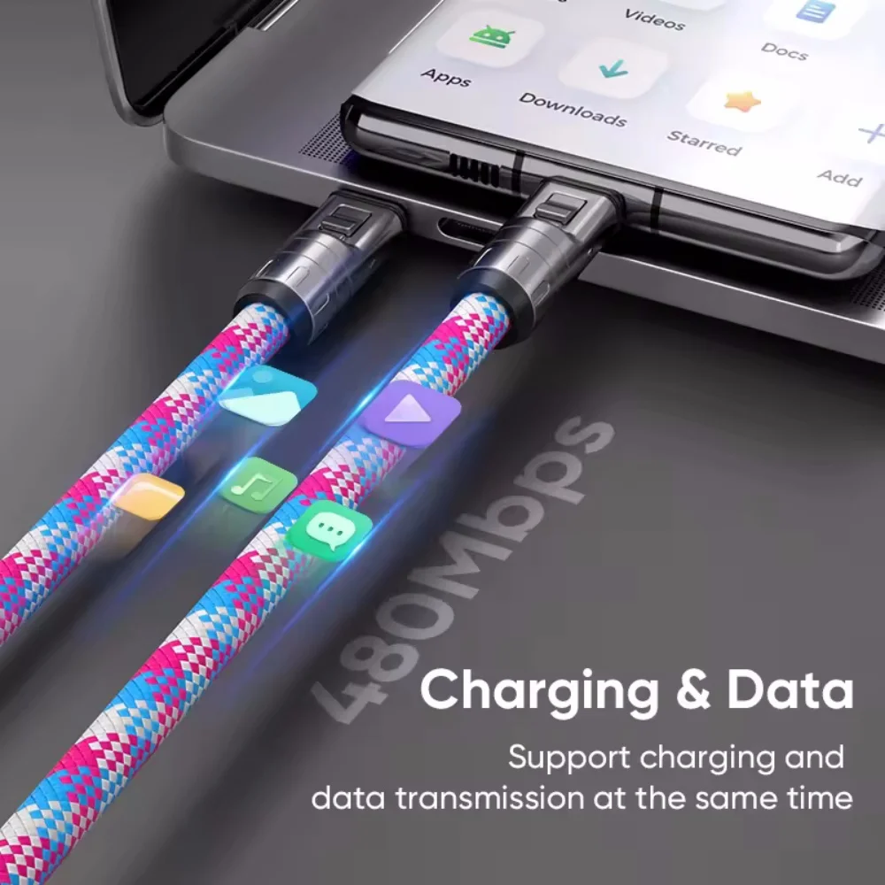 PD240W Phone Lanyard Charge Cable 2 in 1 USB-C to USB-C Super Fast Charge Data Cable Zinc Alloy Head Lanyard Fast Charging Cable