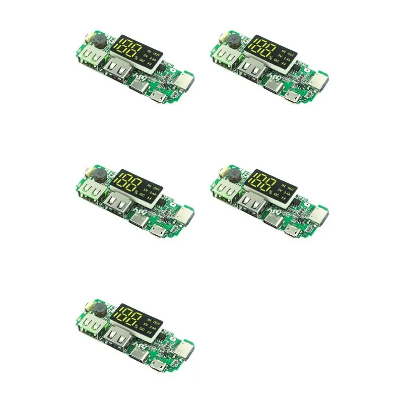 【SURPISE】5X 18650 Lithium Battery Digital Display Charging Module 5V 2.4A Three Charging Port With Display Boost Module