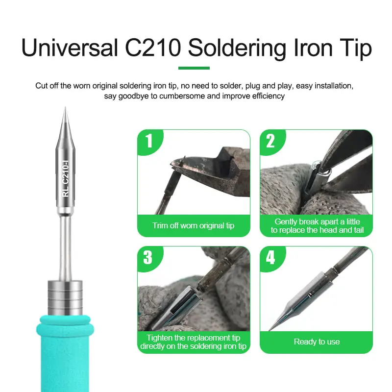 RELIFE RL-C210 T210/K/I/IS Universal C210 Soldering Iron Tip Repair Replacement Head for Soldering Station Welding tip JBC