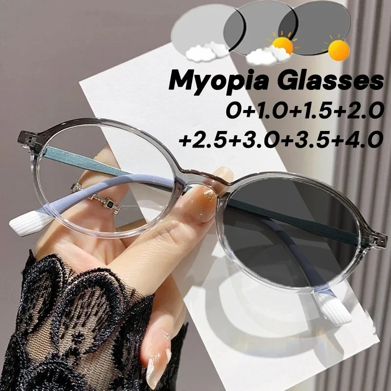 

Retro Oval Photochromic Myopia Glasses Women Fashion Decorative Blue Light Blocking Eyeglasses with diopter 0 +1.0 +1.5+2.5+4.0
