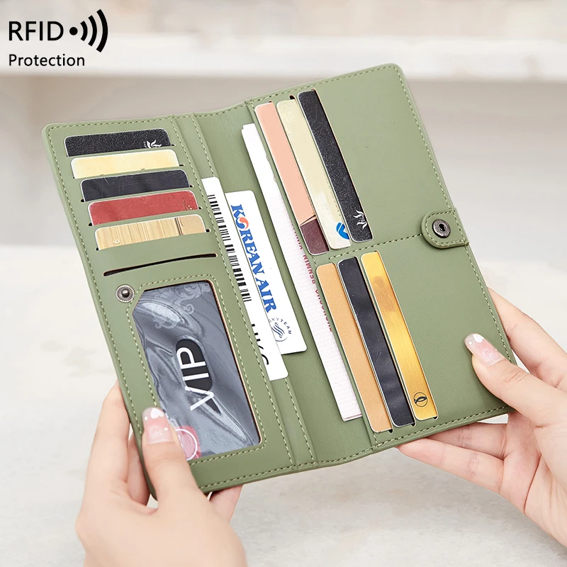Travel RFID Passport Wallet for Women, Slim Long Leather Clutch with Card Slots & Coin Pocket, Perfect for Daily Commute & Trips