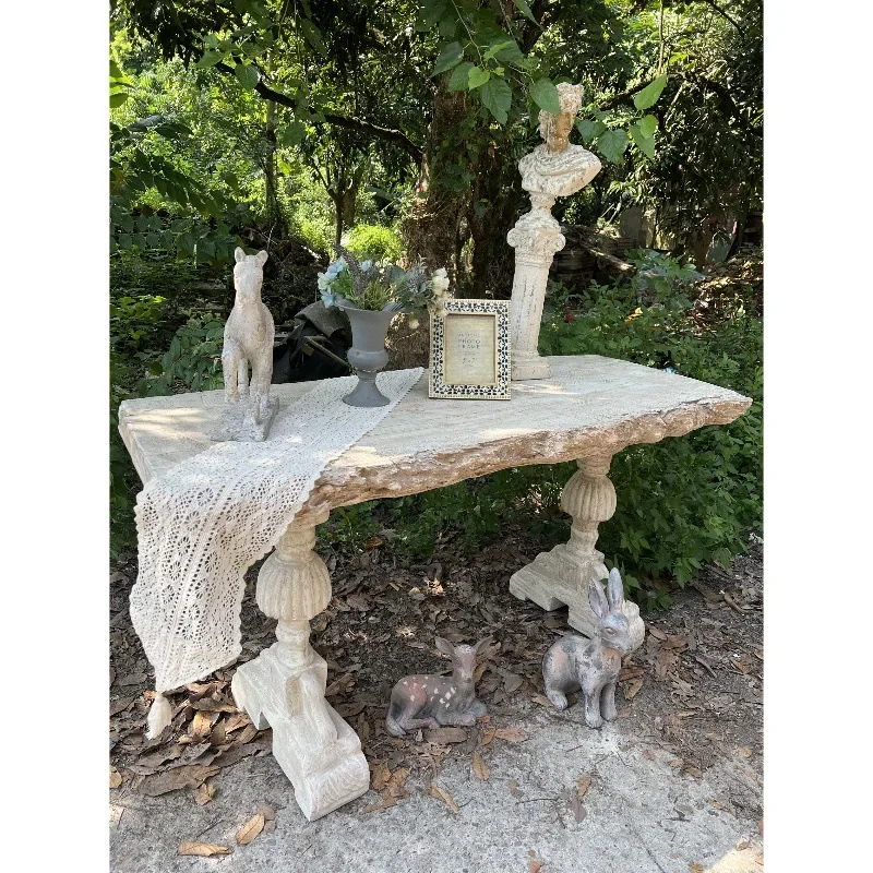 Vintage garden outdoor rectangular table, magnesium oxide imitation solid wood, indoor tea table, horticultural decoration