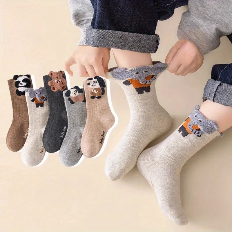 3D Cartoon Animal Baby Mid Calf Socks Soft Cotton Panda Bear Elephant Infant Kids Socks