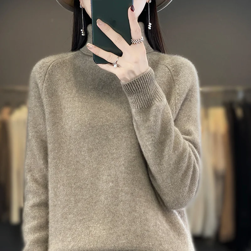 LDZWSM Cashmere Sweater Women Long Sleeve Turtleneck Merino Wool Casual Jumpers Solid Knitwear Pullover Tops Autumn