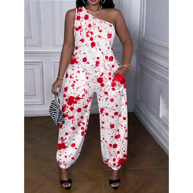 

Women's Clothing European and American Style Autumn Winter3DPrinted Sweet Fresh Retro Wide-Leg Jumpsuit