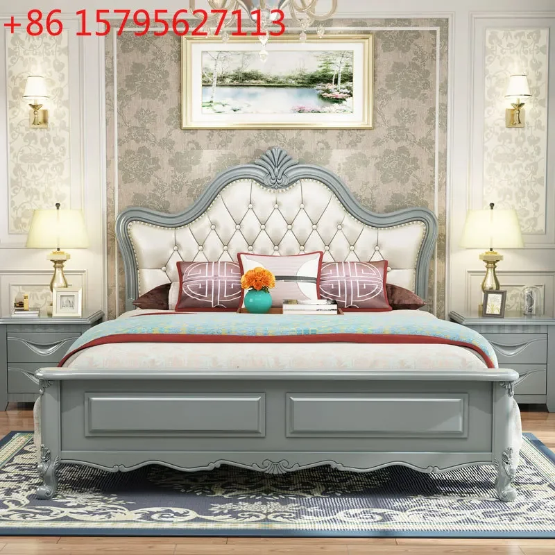 European solid wood bed white modern simple 1.8 meters double master bed 1.5 American high box simple European princess bed