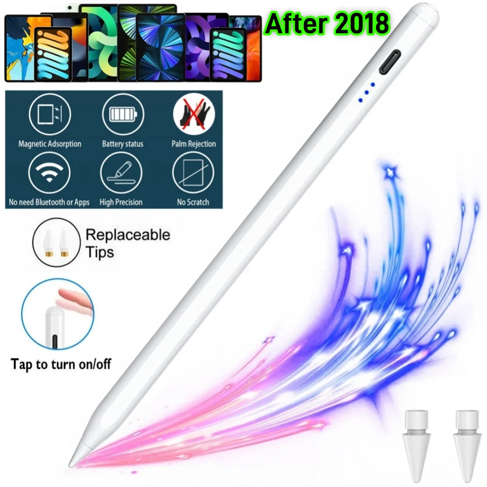 

Стилус для iPad 9-го 10-го 7, 8-го поколения Air 5 4 3 M2 M4 Mini 6, карандаш, совместимый со стилусом с защитой ладони 2018-2023 гг.