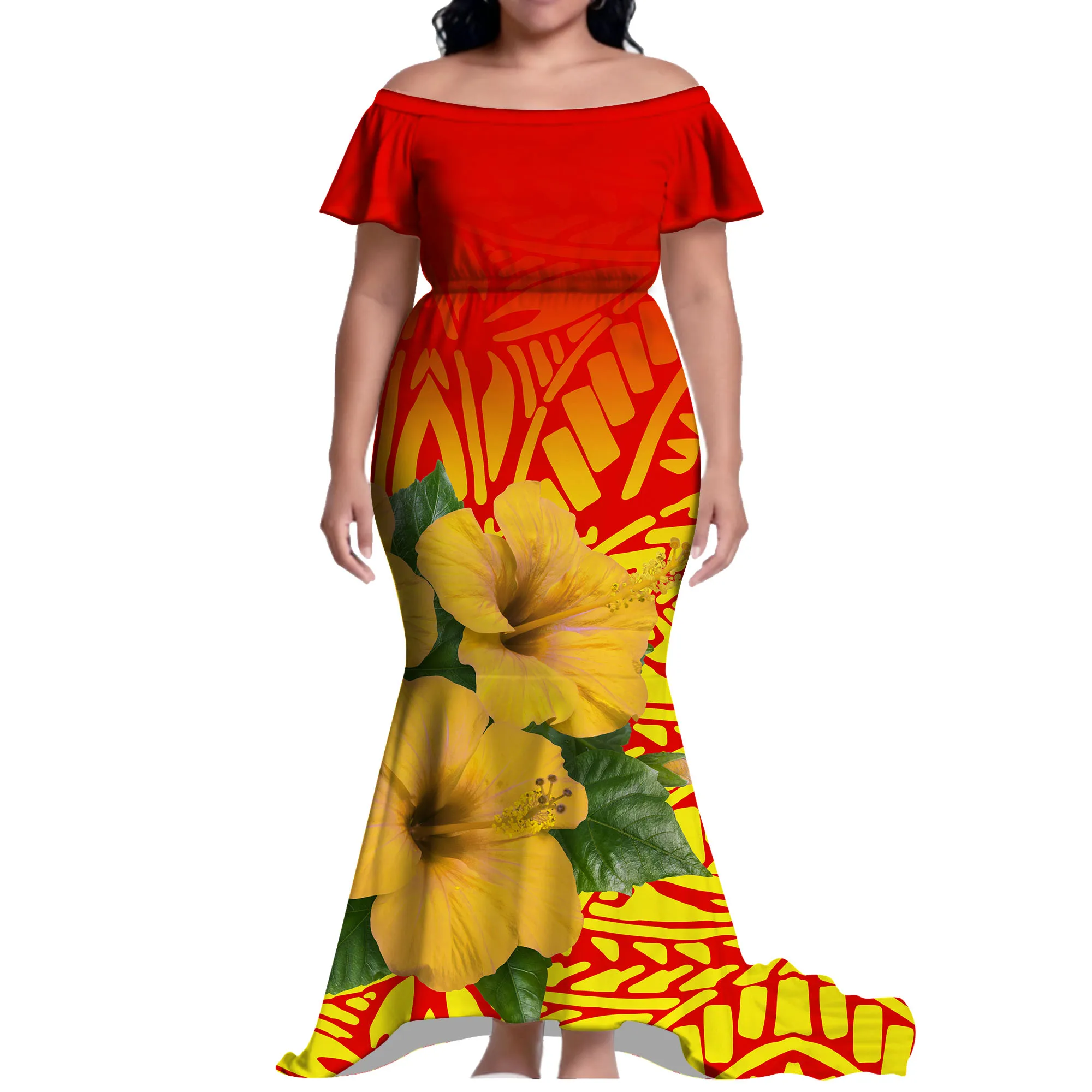 

Повседневное платье «рыбий хвост» на одно плечо с завязкой на талии, длинная юбка длиной до пола, женское платье, летнее полинезийское платье на заказ