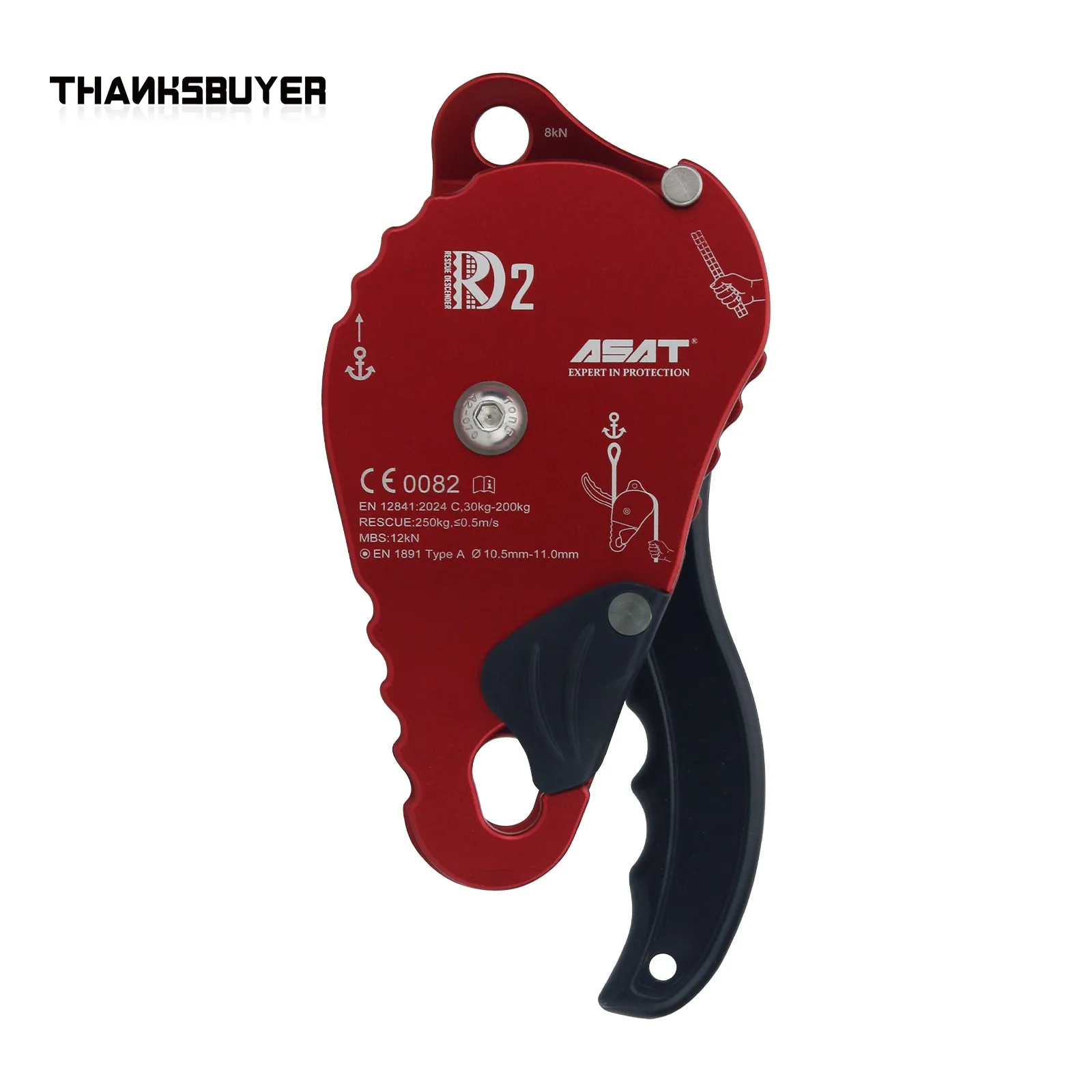 

ASAT RD2 Unidirectional Brake Pulley Type Descender Lift Retarder 30-150KN Industrial Rope Climbing Accessory