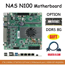 N100 NAS Motherboard 6* SATA3.0 4X Intel I226 2.5G Mini ITX DDR5 17x17CM 2* M.2 1XPCIE For Soft Router DIY NAS Storage Server