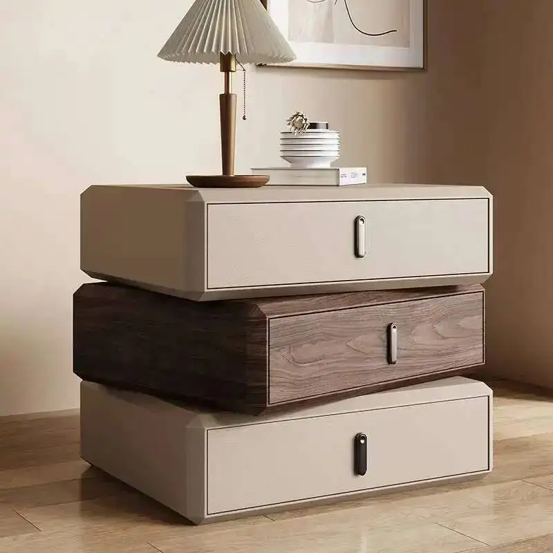 Small Rotating Mesitas Solid ＷoodTable ＮightstandModern De White Drawer Storage Nordic Hotel Bedside Noche Home Furniture
