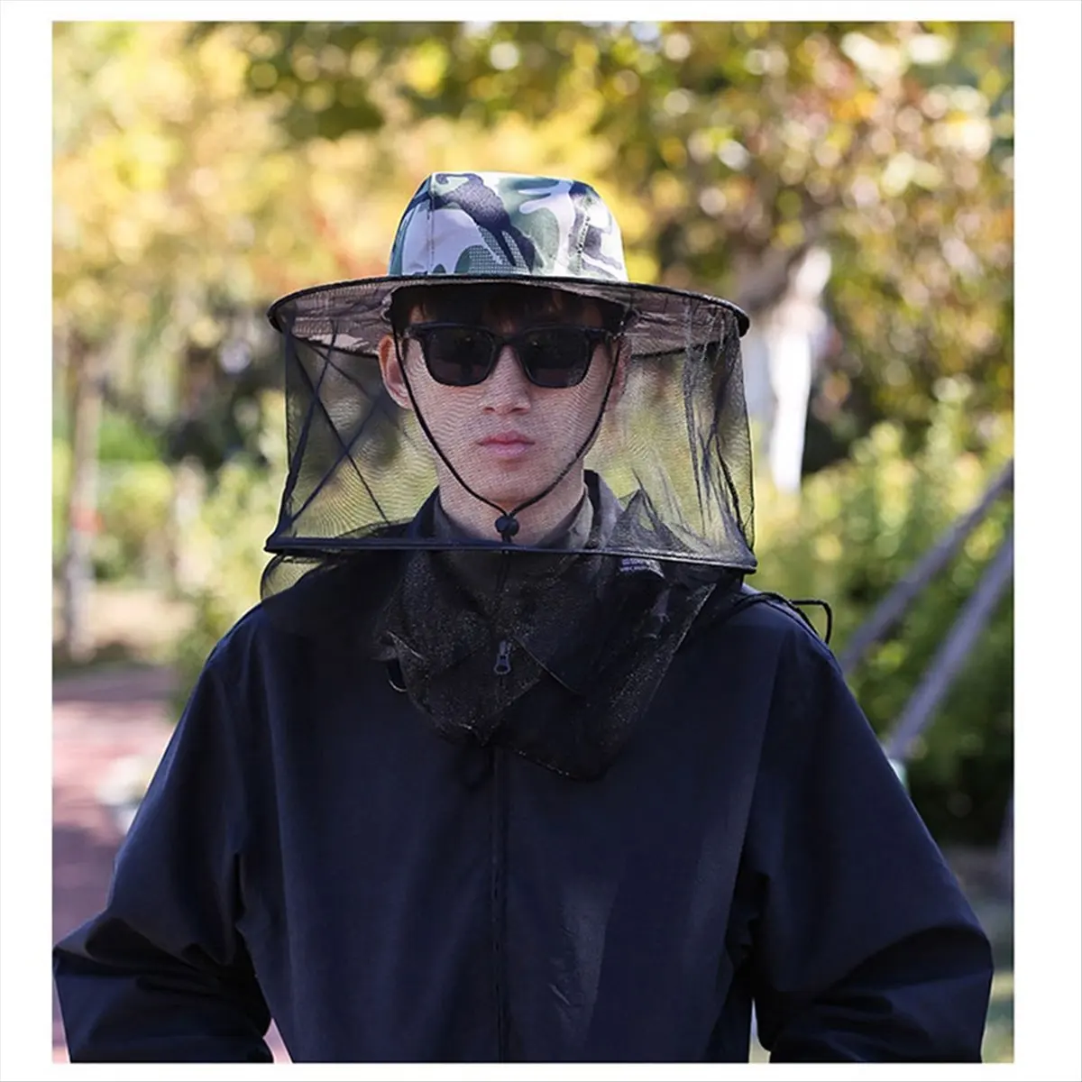 ABST White Flower Outdoor Anti-Mosquito Fishing Net Hat, Suitable for Fishing, Camping and Other Activities