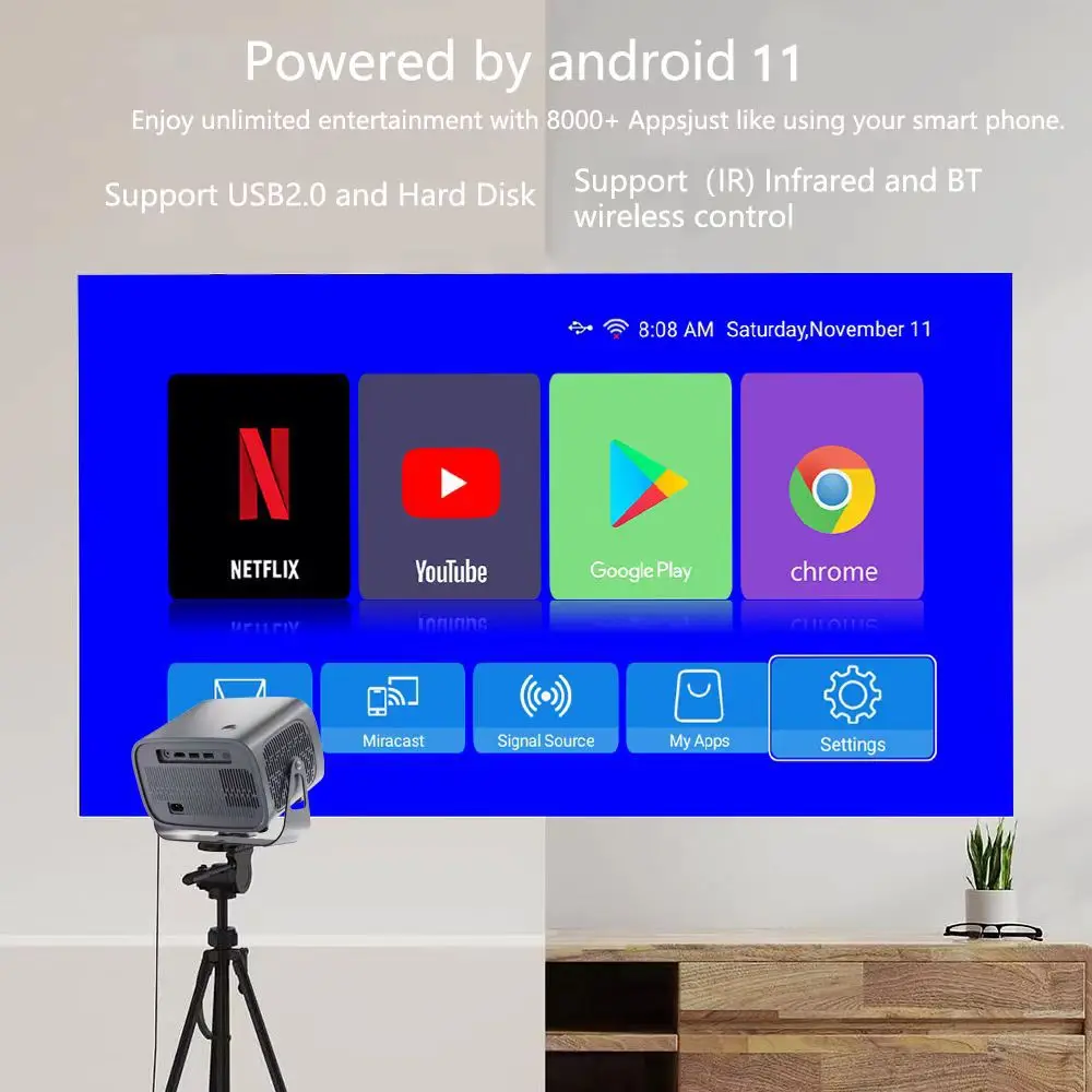 Projektor A10 4K Android 11 Dual Wifi 5G 200ANSI all winner mini projektor 1080P 1280*720P kino zewnętrzne przenośne wideo