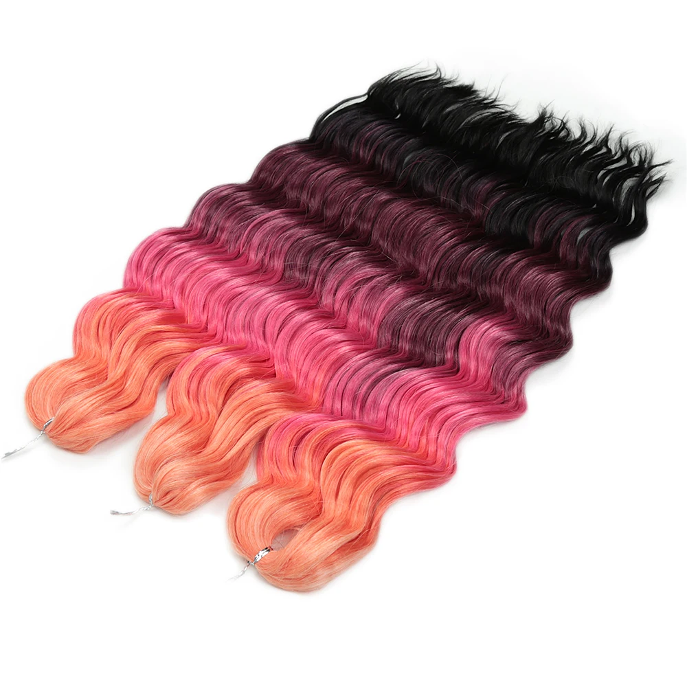 

3PCS 18 Inch Deep Wavy Crochet Hair Synthetic Water Wave Hair Crochet Braids Ombre Rainbow Braiding Hair Extensions
