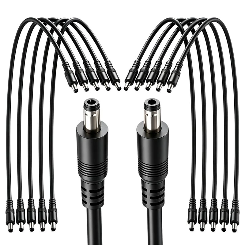 T24C 10Pcs 5.5Mmx2.1Mm DC Connector, 18 AWG 1.6Ft Male To Male 12V/24V DC Cable For Security Cameras