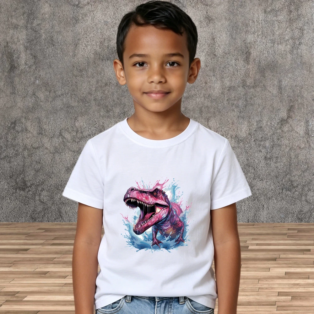 Boys Streetwear Dinosaur Printed Tshirt Summer Kid Short Sleeve Cotton Tees