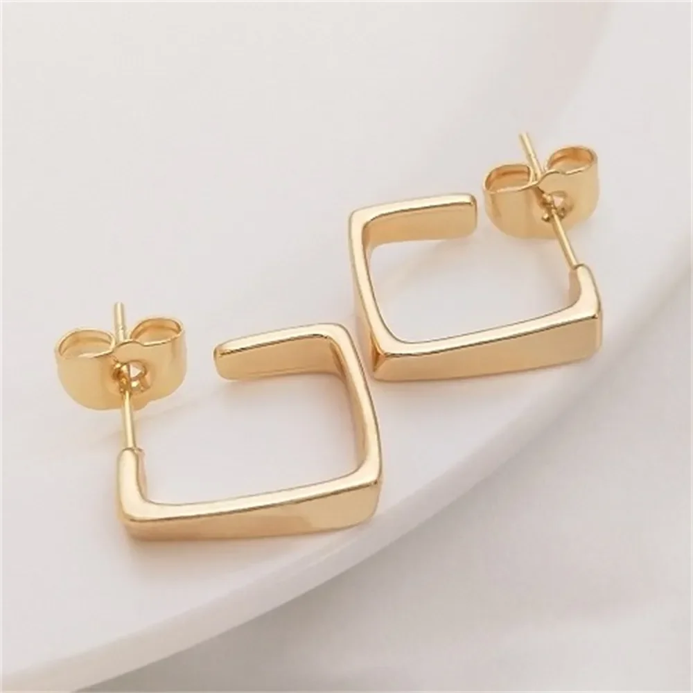 

S925 Silver Needle Geometric Earrings 14K Bag True Gold Earrings Minimalist Style European and American Trendy Style Earrings