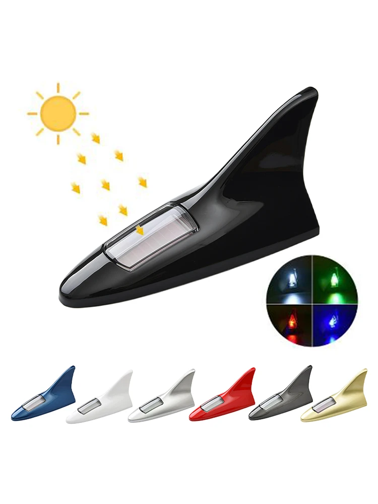 Universal LED Light Car Shark Fin Antenna Roof Tail Modification Light With Solar Car Antenna Driving Safety Warning Light