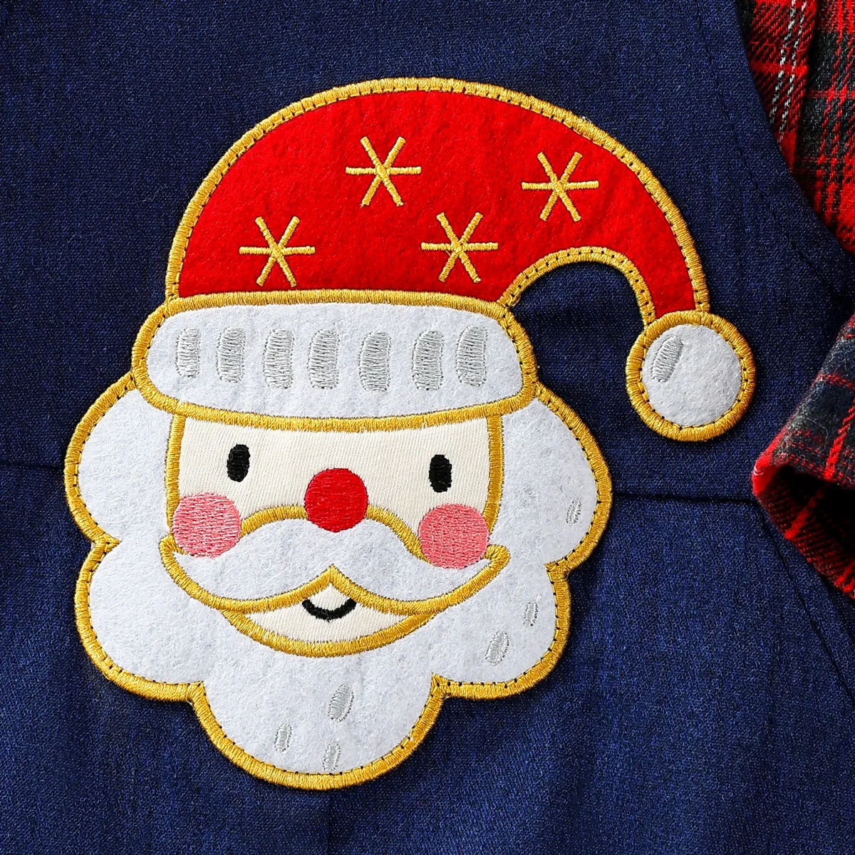 hibobi 2pcs Boy Cowboy Overalls Suit, Red Plaid Shirt, Cartoon Santa Embroidered Applique, Suitable For Christmas Party Wear