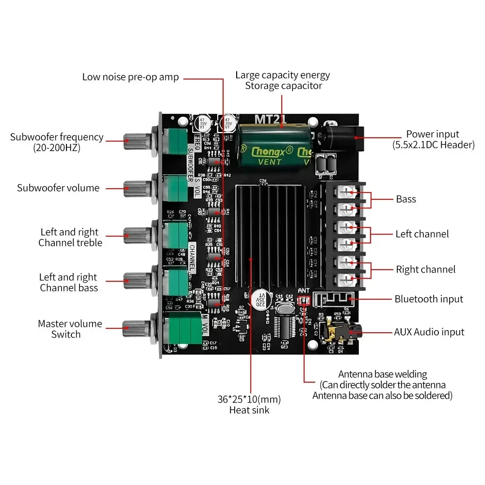 ZK-MT21 قناة بلوتوث 5.0 CS8673E 2.1 جهاز تضخيم الصوت مجلس 50 واط * 2 + 100 واط قوة الصوت مكبر صوت استيريو مجلس باس أمبير AUX