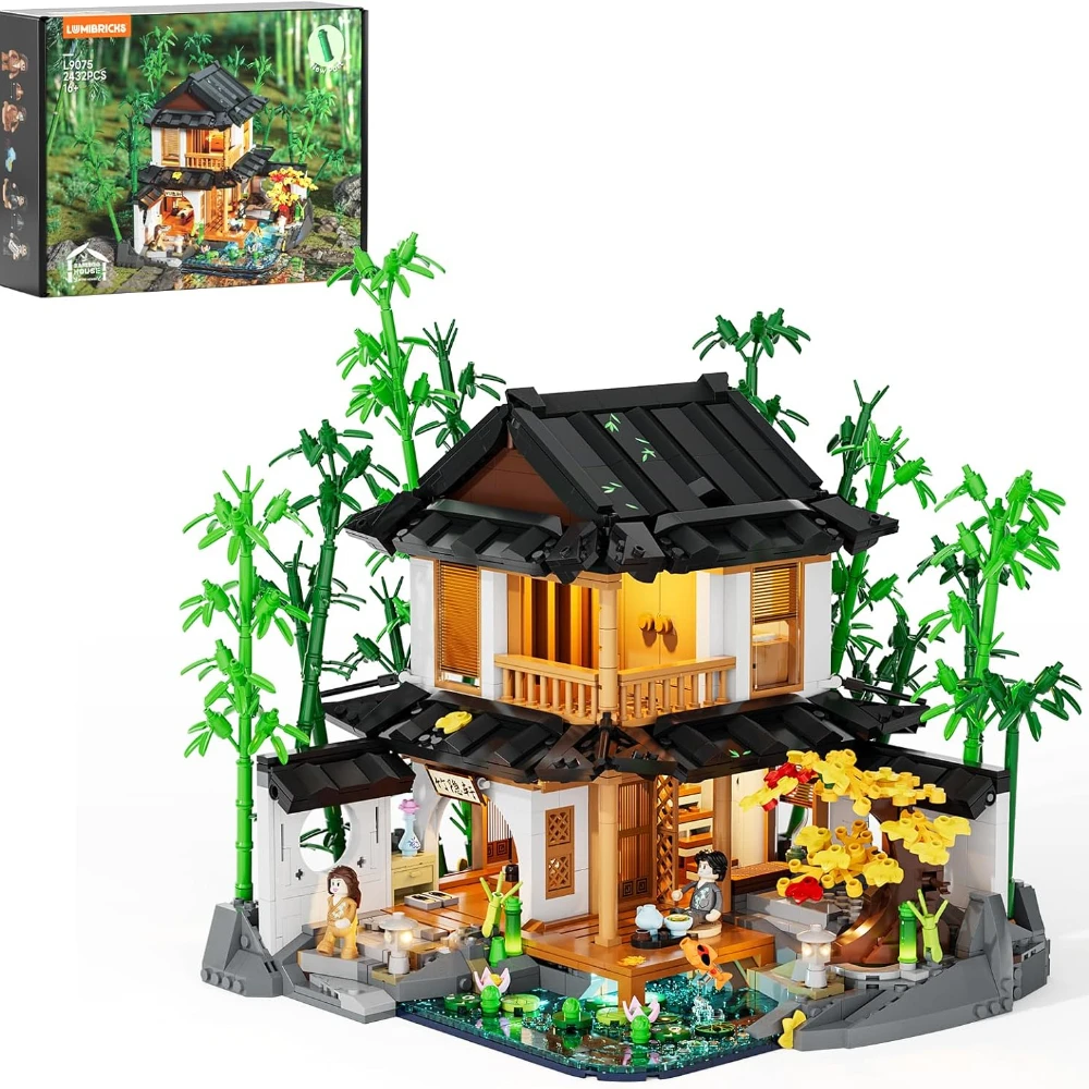 

Lumibricks 2432 шт. Набор строительных блоков для освещения бамбукового дома в стиле ретро, китайская бамбуковая кабина и коллекция домиков на дереве