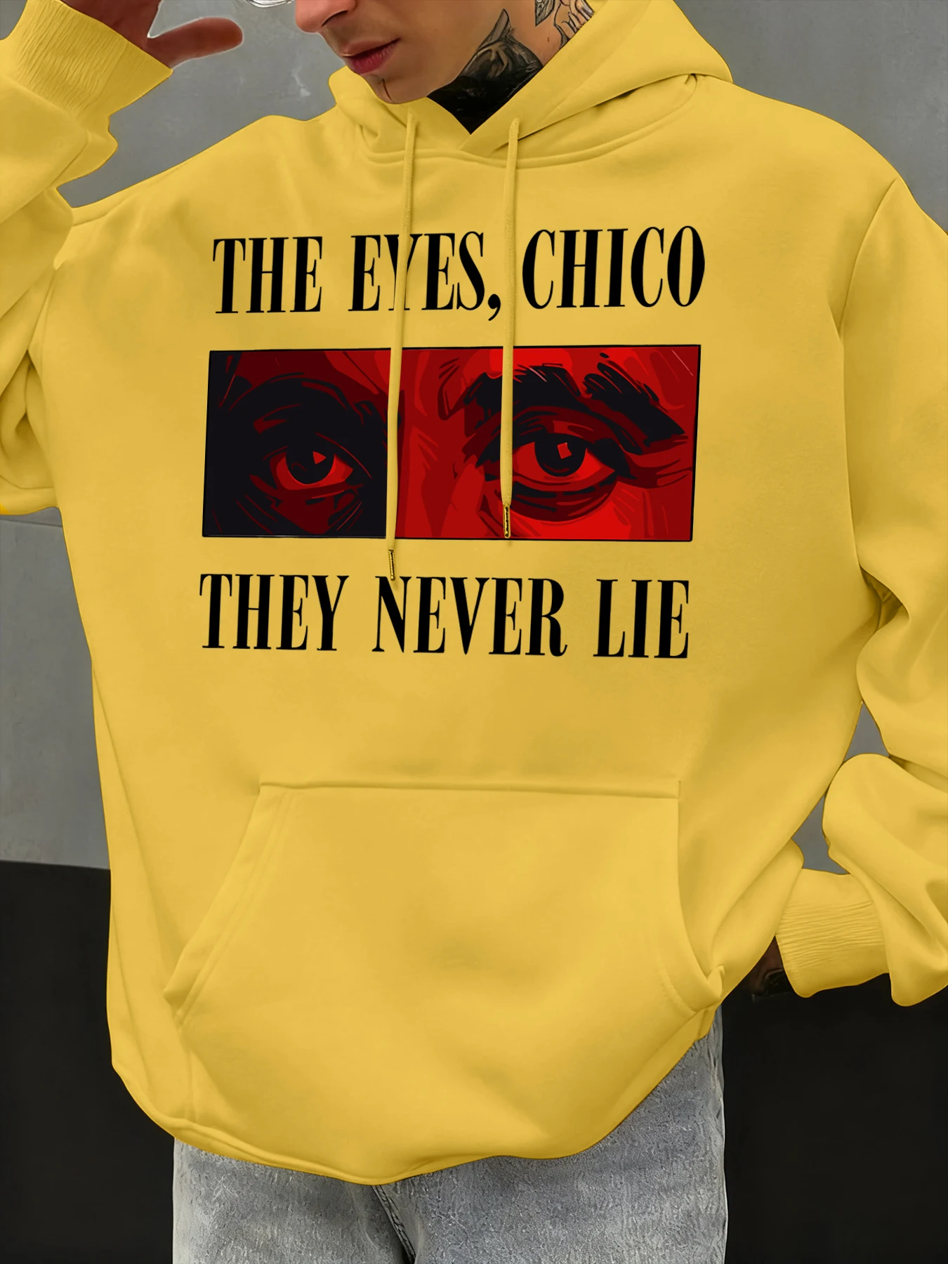 عيون شيكو إنهم لا يكذبون أبدًا نمط الرجال هوديي خمر الخريف الشارع الشهير لينة فضفاضة هودي الصوف جيب البلوز بلايز عادية