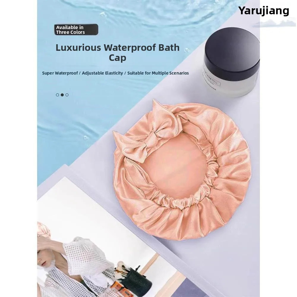 Thickened Double Layer Cute  Knot Bath Cap Women's Waterproof Bath Hat Home Use New Model Large Size Lovely Bath Acc...