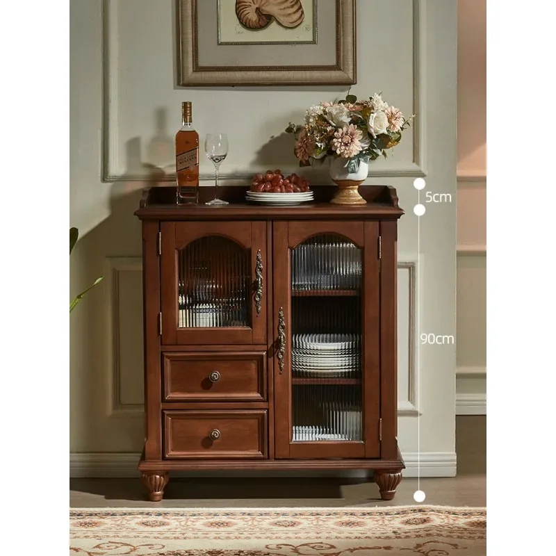 Solid wood tea cabinet retro ultra-thin storage  dining side living room wall storage small side cabinet