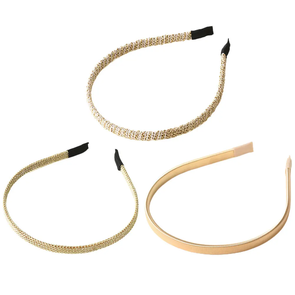 

3pcs Golden Thin Headbands Metal Covered Hair Hoops Party Hair Accessories For Women Girls Birthday Prom Decorative Headwear