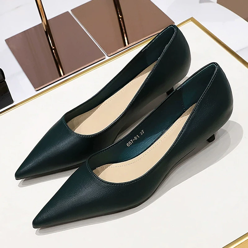 موضة أشار تو أحذية بكعب متوسط 4 سنتيمتر الخناجر الاحتلال OL مكتب أحذية منخفضة الكعب النساء أحذية هريرة عالية الكعب مضخات سيدة #6