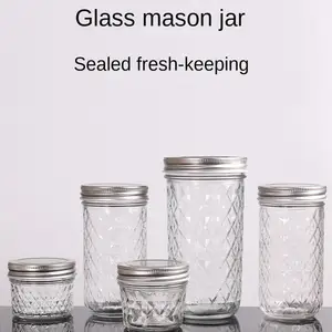 120ml-650ml Botol Tertutup Kaca Transparan Botol Jus Selai Pola Berlian Botol Segel Berlabel Alat Dapur 8 gelas mason jar penjualan terbaik - №