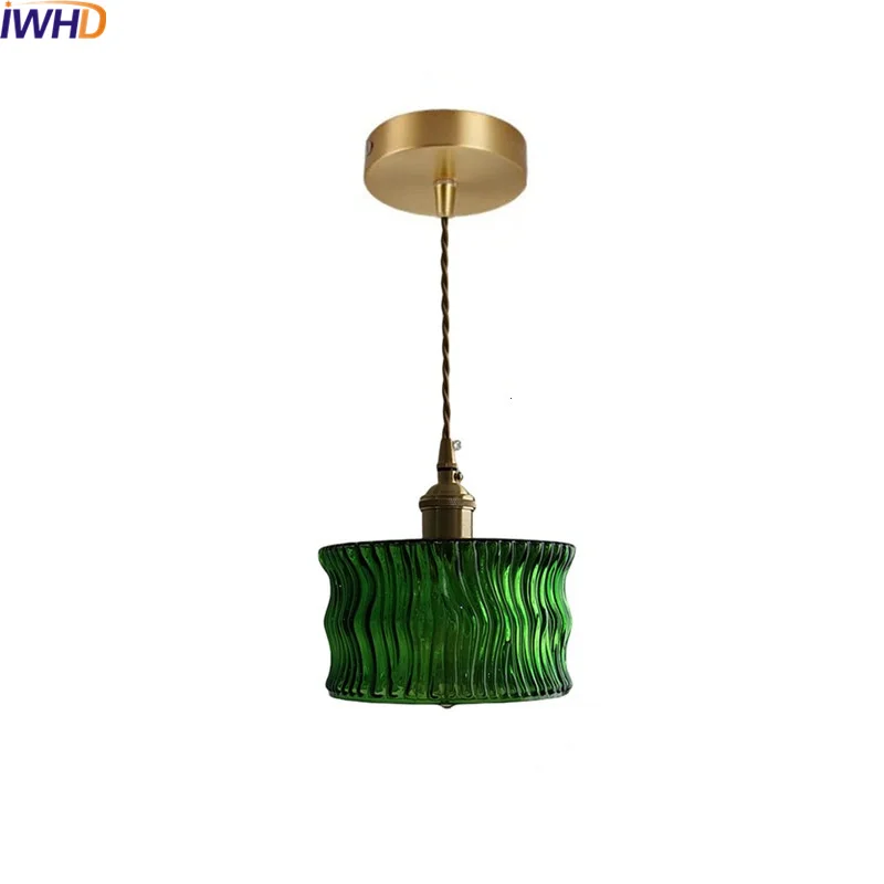 

IWHD Green Glass LED Pendant Light Fixtures Copper 4W Bulb Home Decor Bedroom Dinning Living Room Nordic Modern Hanging Lamp