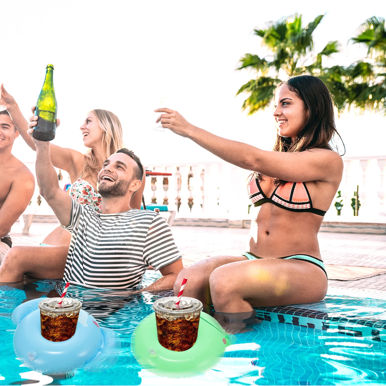 

6 Pcs Cup Inflatable Holder Floating Inflating PVC Drinks Mat Animal Shape Pad Travel