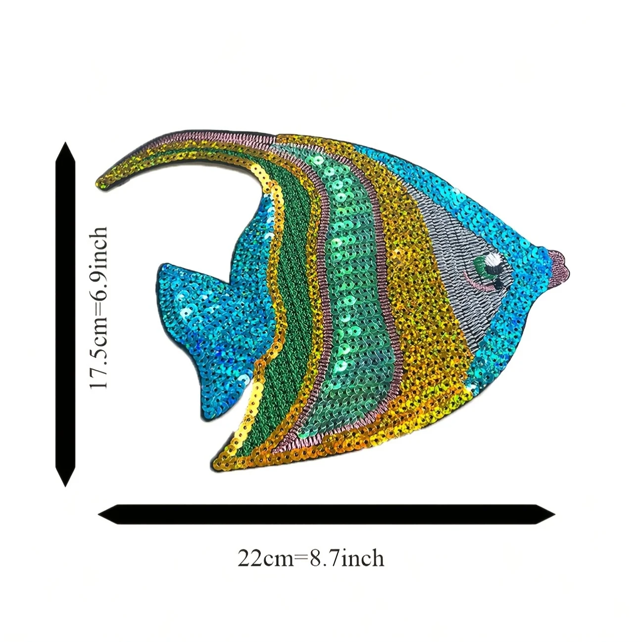 1 Piece Embroidered Shining Sequins Green Fish Fashion Decoration For Clothes Sew On Patch for Clothing DIY