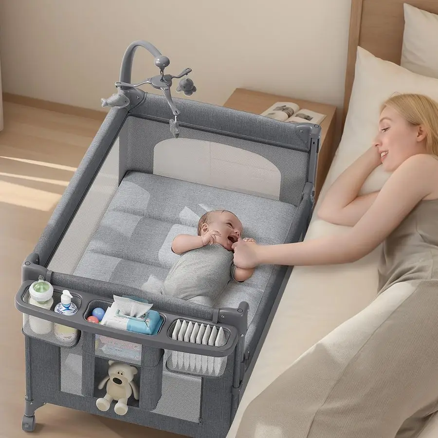 

in 1 Baby Bassinet, Pack and Play, Bedside Crib Sleeper, Diaper Changer, Quickly Assembled and Folded Portable Crib with Mattres