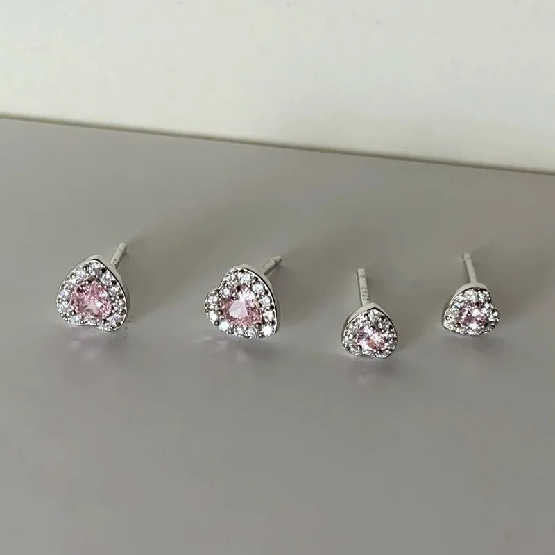 Silver 925 Earrings For Women Pink Heart 925 Silver Earrings For Girls Fashion Stud Earrings For Women Ear Bone  Earring
