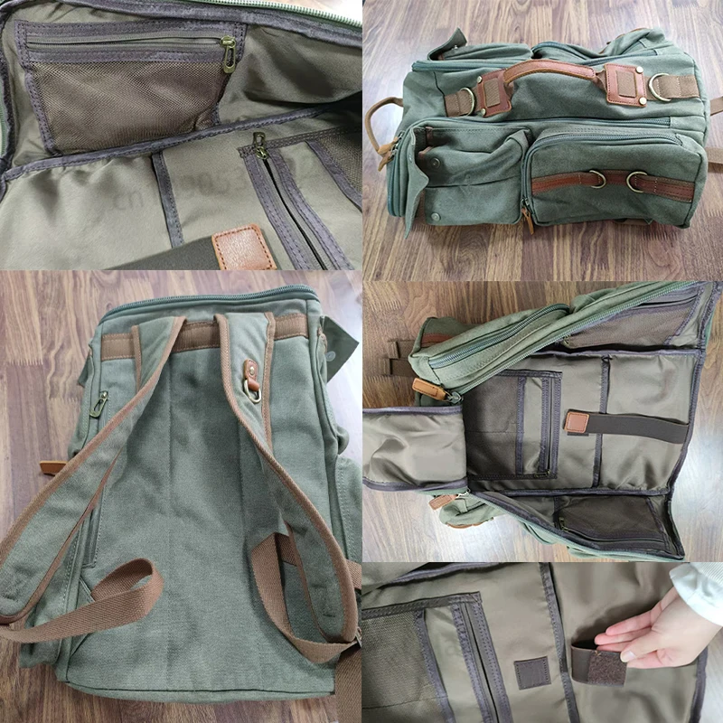 Mochila para ordenador portátil de 16 pulgadas, mochila de hombro de lona encerada de cuero Vintage para hombre, mochila de viaje para hombre y mujer