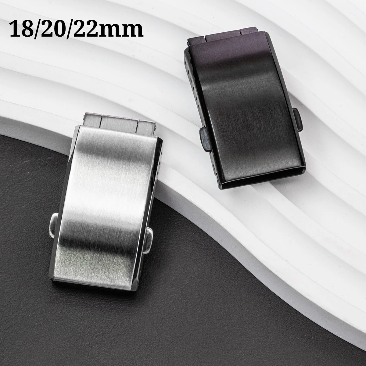 Extended Fold Solid Watch Buckle for 18mm 20mm 22mm Silver Double Push Safety Milled Clasp Stainless Steel Watchband Clasp
