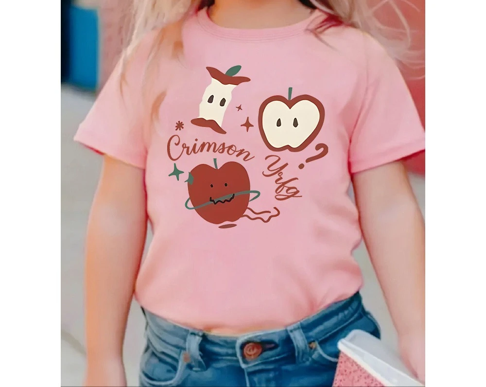 Children's T-shirt Loose Comfortable Soft Skin Friendly Fashionable Simple Versatile Apple Print Short Sleeved Top